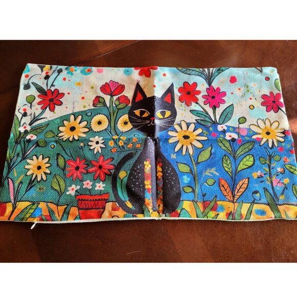 Black Cat Decorative Throw Pillow Cover Case Sofa Couch Accent Floral Decor 20" - Picture 1 of 10
